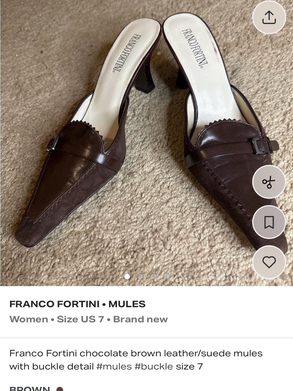 Franco Fortini Chocolate Brown Leather & Suede Mules